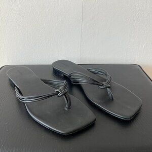 Mara & Mine Women's Lola Black Leather Flat Flip Flop Sandals - Size 10